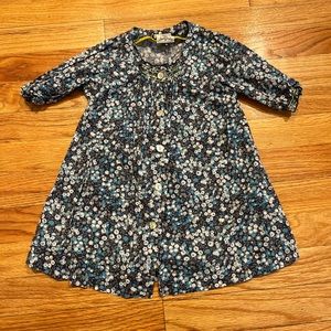 Unbranded Blue and Grey Liberty Flower & Berry Print Cotton Dress with Ruching